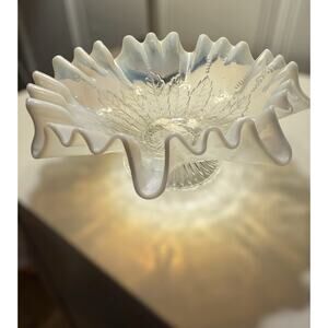 Northwood Leaf & Beads White Opalescent Novelty Dome Candy Dish Footed Bowl